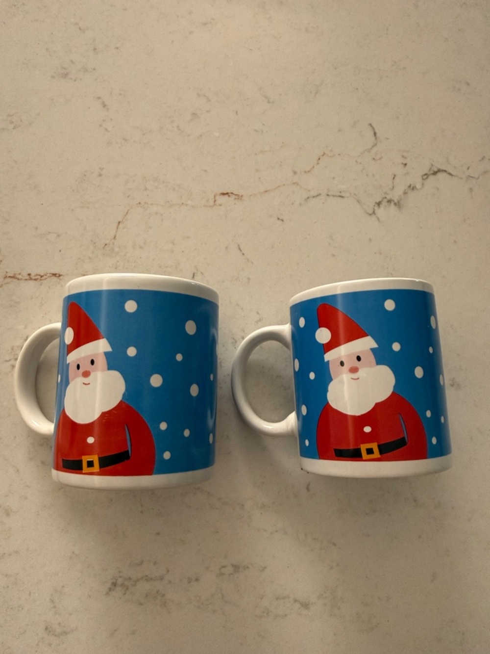 Festive Santa Ceramic Mug - Blue and Red Holiday Mug (Set of 2)